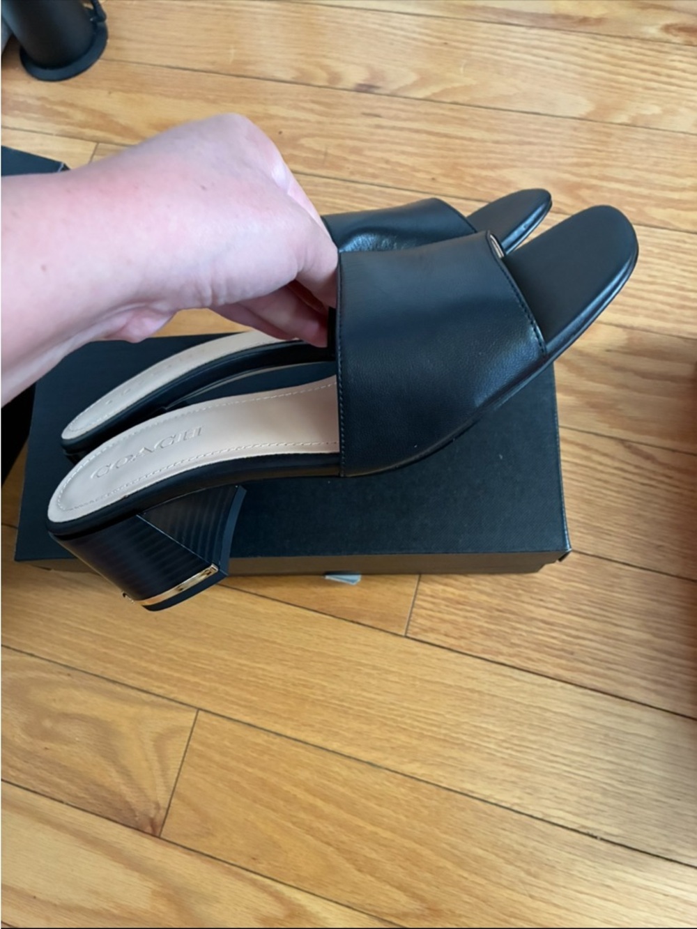 Coach Black Leather Block Heel Mules - Picture 2 of 5